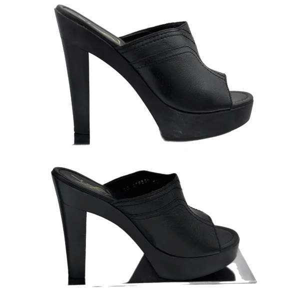 YSL Yves Saint Laurent Black Leather Open Toe Platform Mules – Size 39/EU - Picture 4 of 8